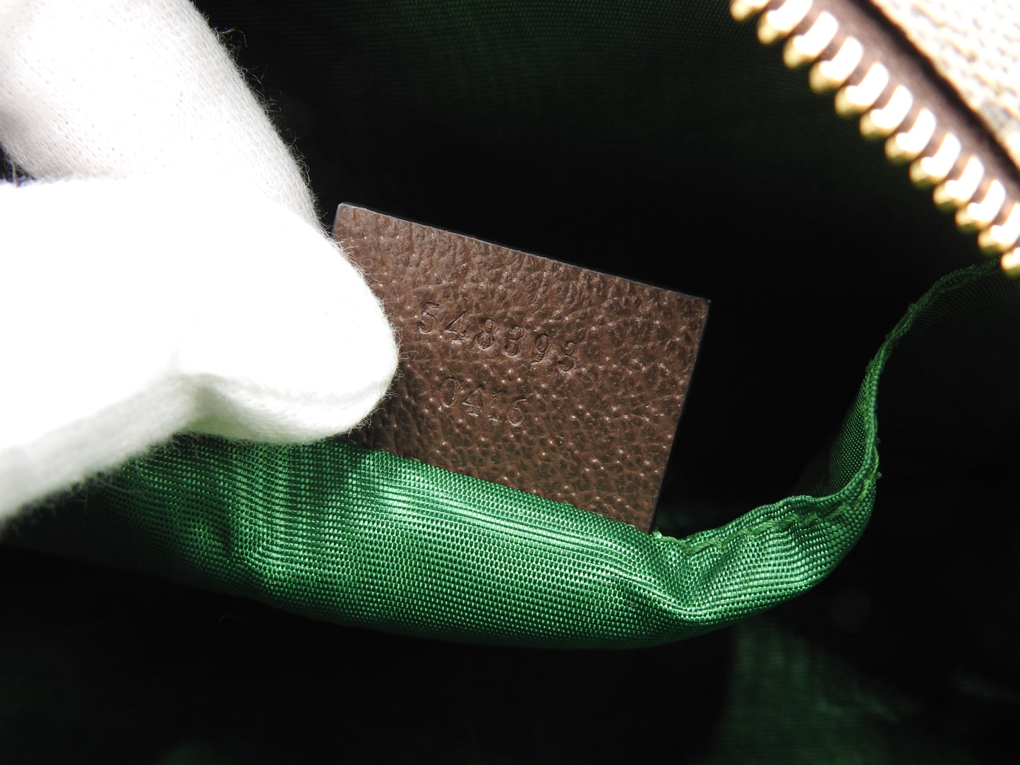 GUCCI GG Supreme Cosmetic Pouch PVC Leather Beige Brown Green 548393
