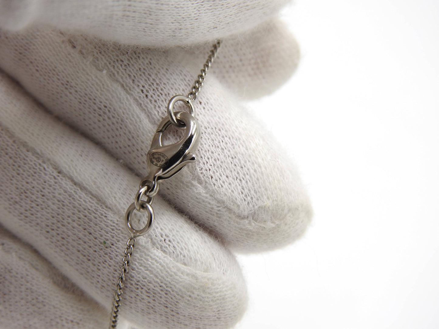 CHANEL CC Rhinestone Pendant Necklace SV Silver B12P