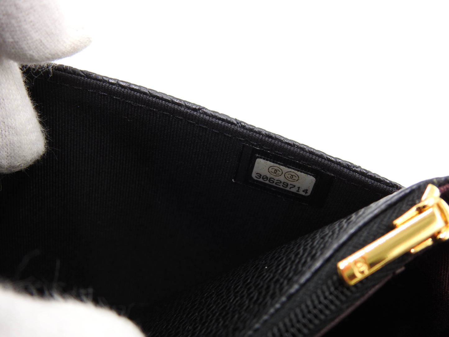 CHANEL CC Matelasse Wallet On Chain Shoulder Bag Caviarskin Black AP0250