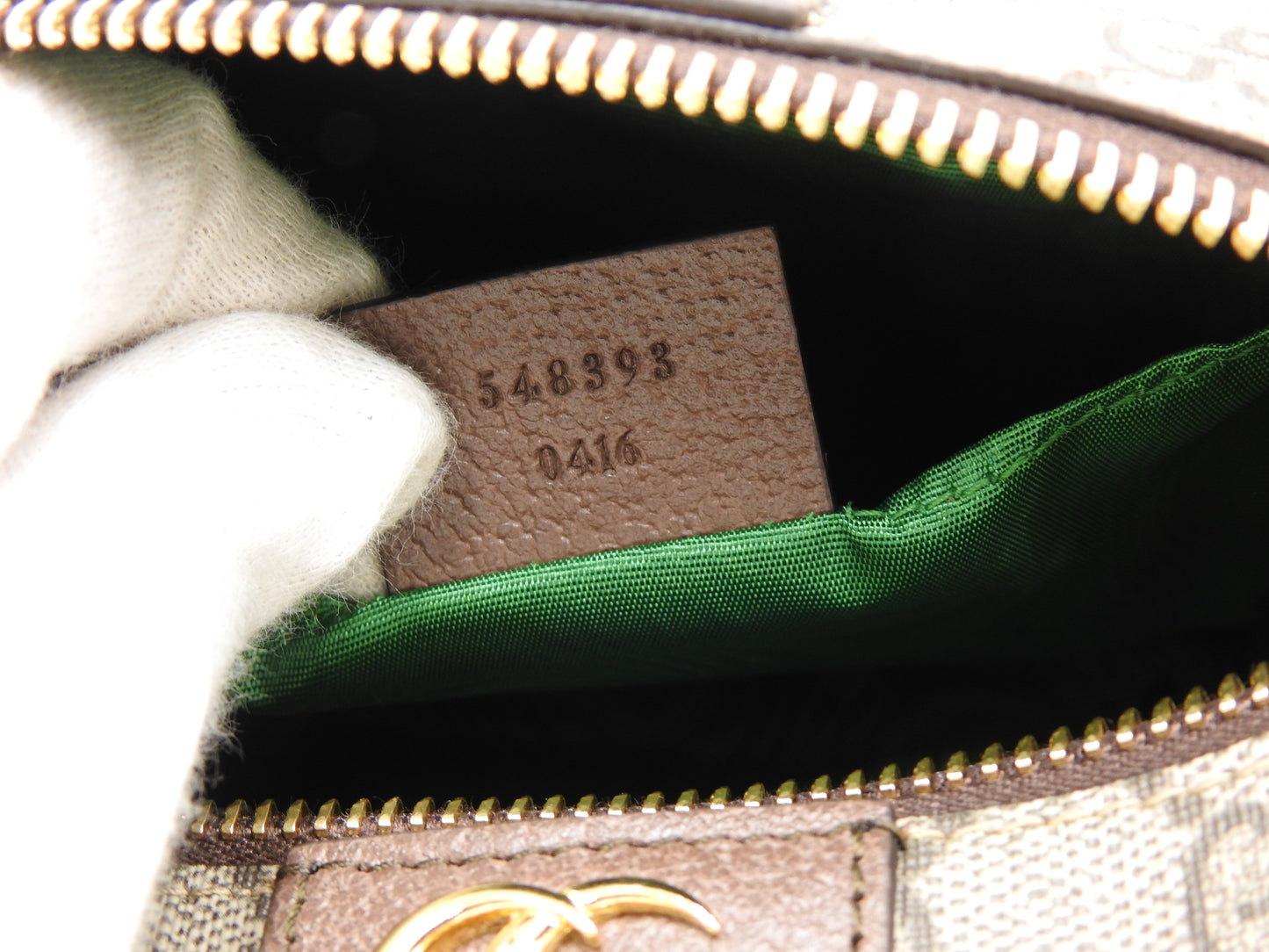 GUCCI GG Supreme Cosmetic Pouch PVC Leather Beige Brown Green 548393