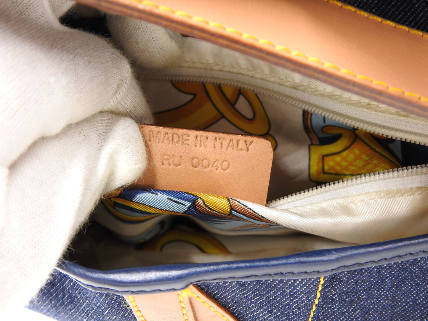 Christian Dior Saddle Bag Shoulder Hand Bag Denim Canvas Leather Navy Gold