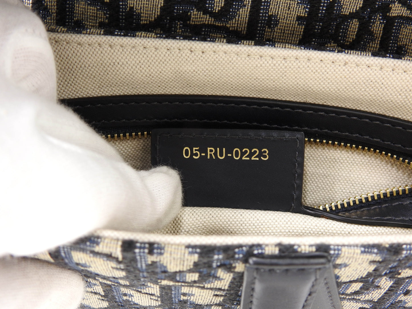 Christian Dior Oblique Jacquard Saddle Bag Shoulder Hand Bag Leather Navy