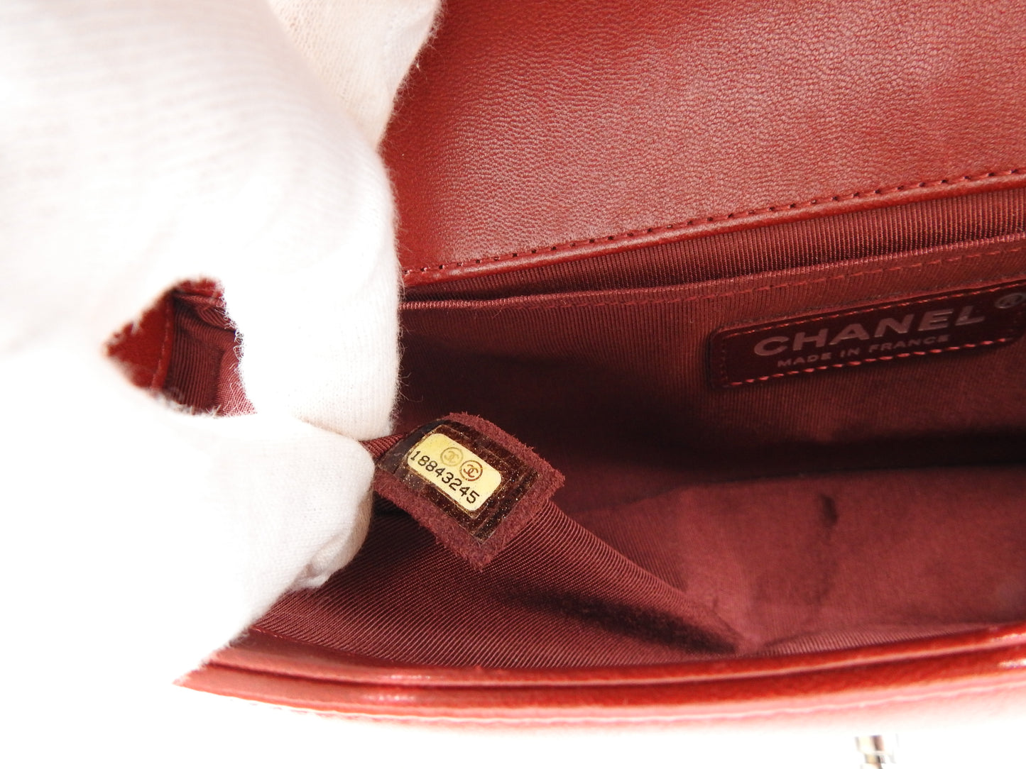 CHANEL CC Matelasse Boy Flap Clutch Second Bag Lambskin Leather Red