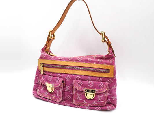 LOUIS VUITTON Baggy PM Monogram Denim Shoulder Bag Fuchsia Pink M95212