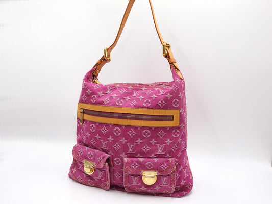 LOUIS VUITTON Baggy GM Monogram Denim Shoulder Bag Fuchsia Pink M95210