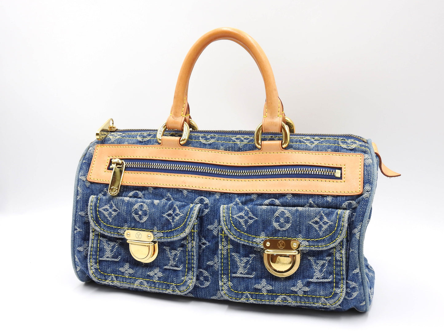LOUIS VUITTON Monogram Denim Neo Speedy Hand Bag Boston Bag Blue M95019