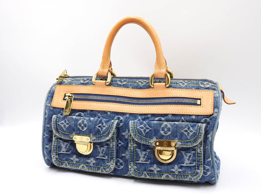 LOUIS VUITTON Monogram Denim Neo Speedy Hand Bag Boston Bag Blue M95019