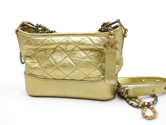 CHANEL Gabrielle De Small Hobo Chain Shoulder Bag Calfskin Gold A91810