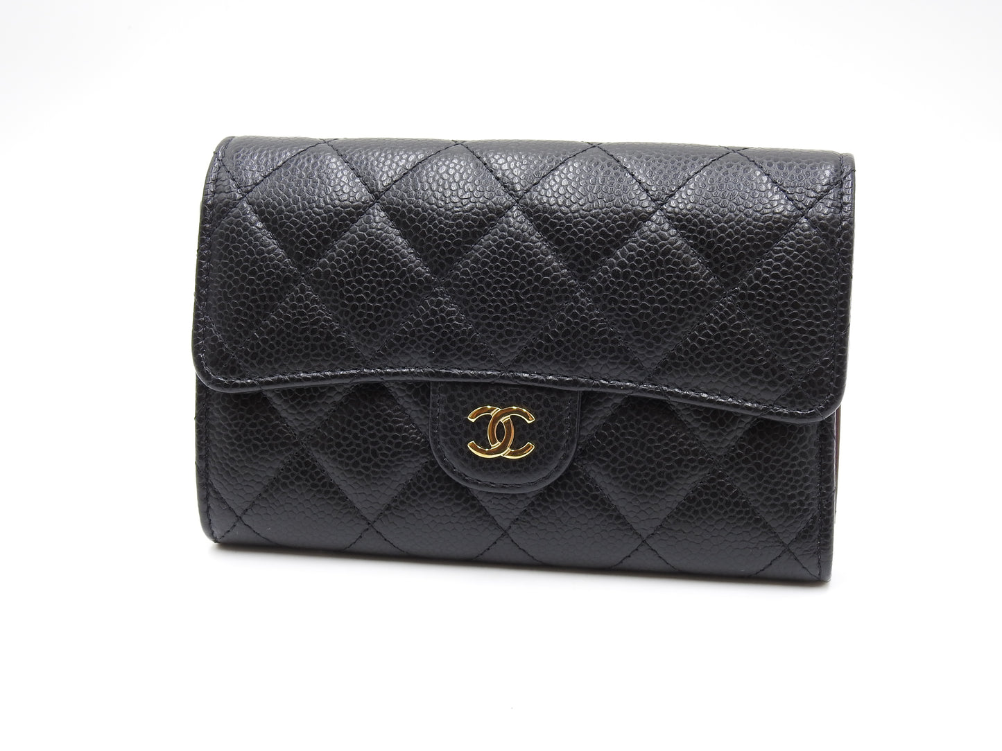 CHANEL CC Matelasse Trifold Medium Flap Compact Wallet Caviarskin Black