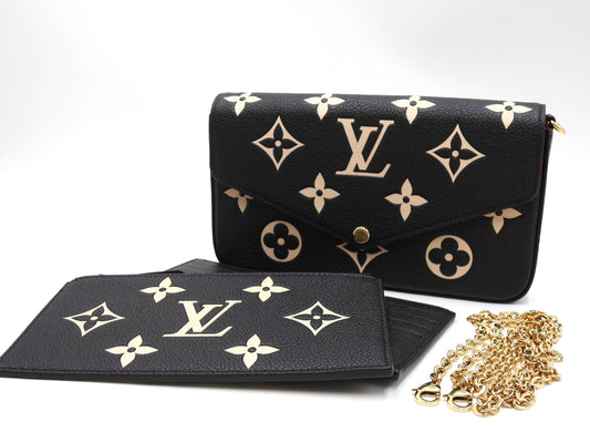 LOUIS VUITTON Pochette Felicie Clutch Hand Bag Empreinte Black Beige M82479