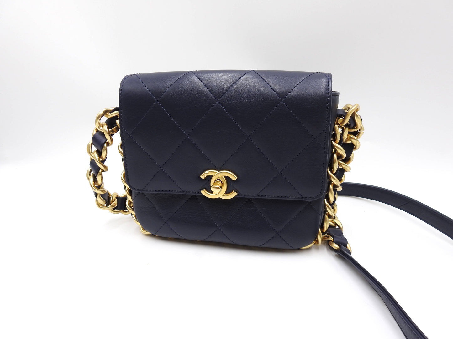 Chanel Matelasse Small Framing Flap Chain Shoulder Bag Calfskin Navy AS2831