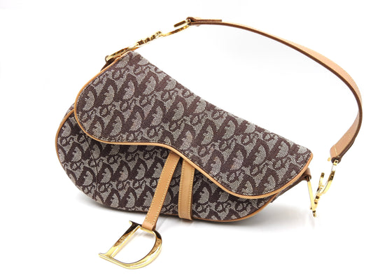 Christian Dior Trotter Oblique Saddle Bag Shoulder Hand Bag Canvas Brown