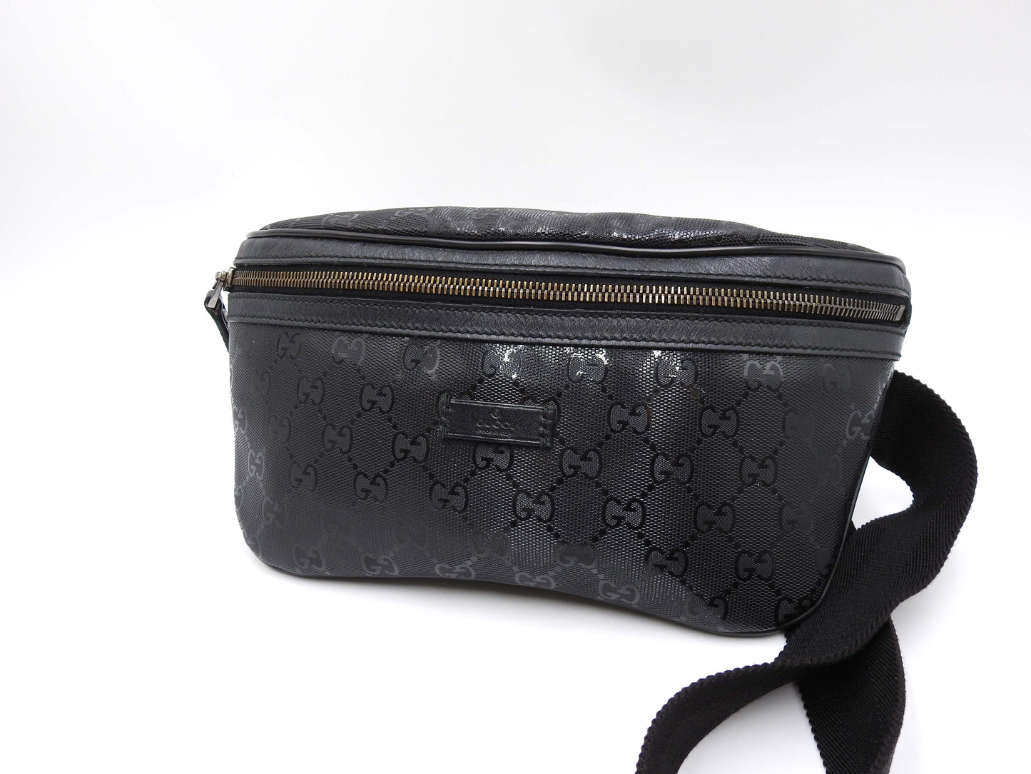 GUCCI GG Impreme Waist Body Belt Bag PVC Leather Black Silver 233269