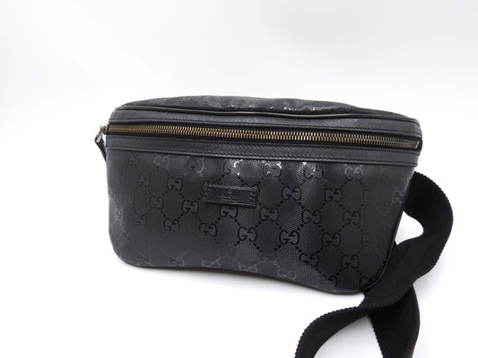 GUCCI GG Impreme Waist Body Belt Bag PVC Leather Black Silver 233269