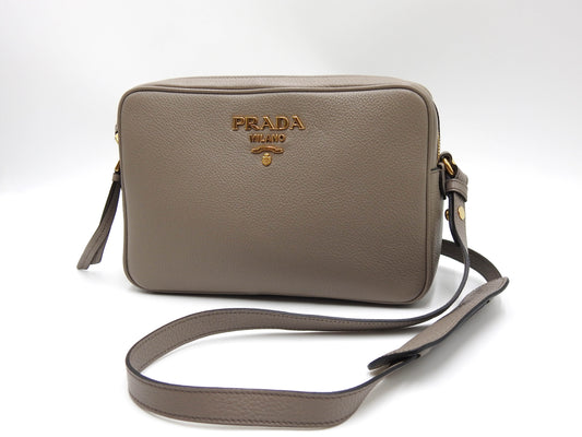 PRADA VITELLO PHENIX Camera Shoulder Bag Soft Calfskin Leather Gray 1BH079