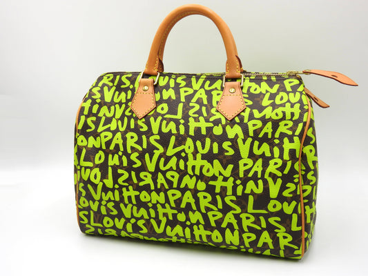 LOUIS VUITTON Monogram Graffiti Speedy 30 Boston Hand Bag Green M93706