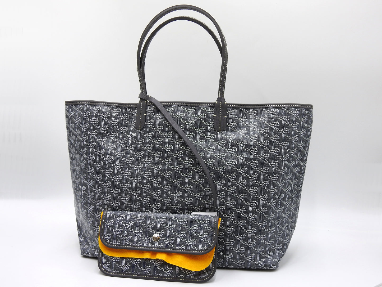 GOYARD Saint Louis PM Shoulder Tote Bag PVC Leather Grey with Pouch