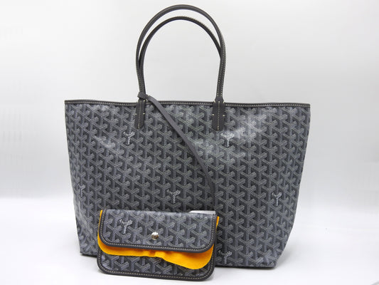 GOYARD Saint Louis PM Shoulder Tote Bag PVC Leather Grey with Pouch