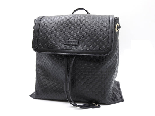 GUCCI Micro Guccissima Backpack Bag Leather Black Gold 607993 Outlet
