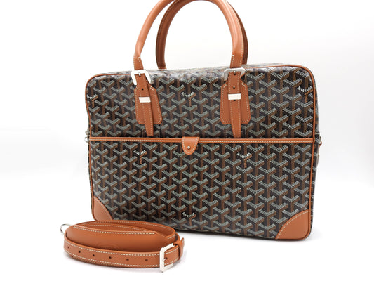 GOYARD AMBASSADE NV2 Business Bag PVC Canvas Leather Black Brown