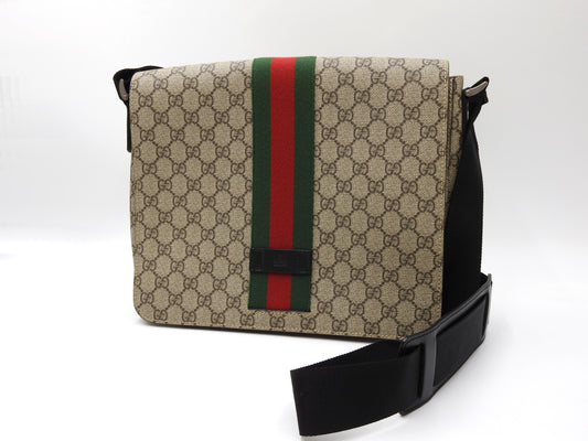 GUCCI GG Supreme Sherry Web Messenger Shoulder Bag Monogram Beige 475432