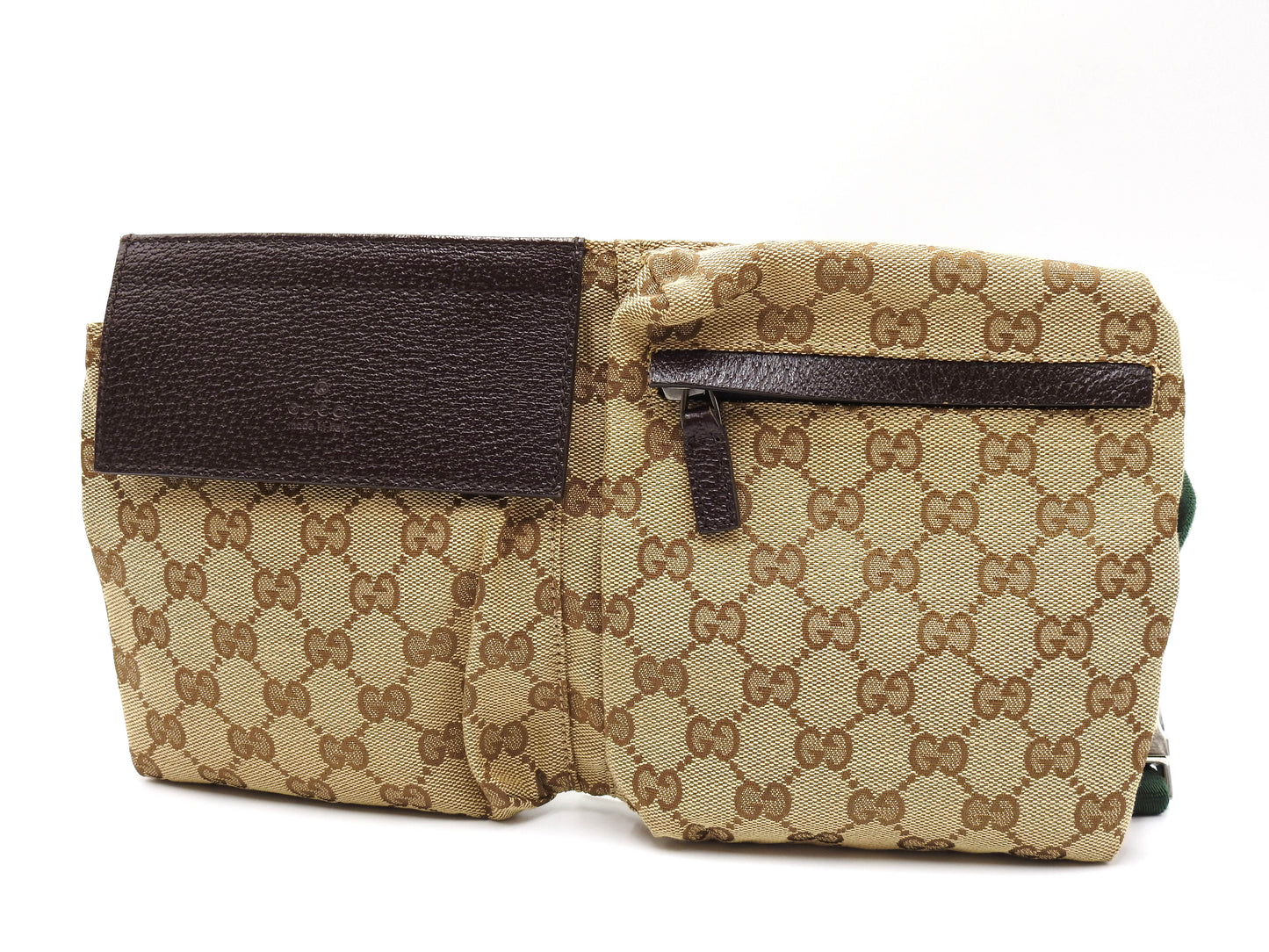 GUCCI GG Canvas Web Waist Body Belt Bag Leather Beige Brown 28566