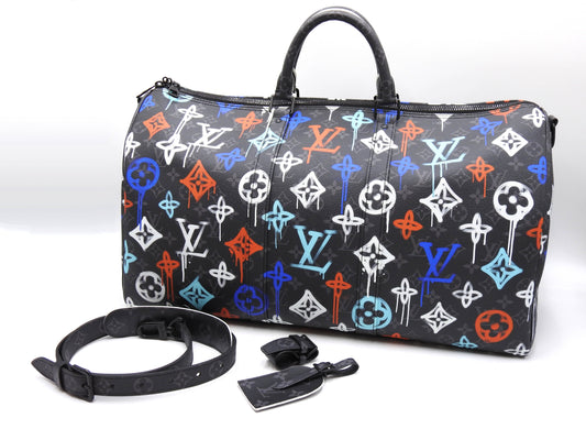 LOUIS VUITTON Monogram Graffiti Keepall Bandouliere 50 Boston Bag M21384