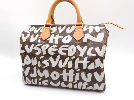 LOUIS VUITTON Monogram Graffiti Speedy 30 Hand Bag Boston Bag White M92195