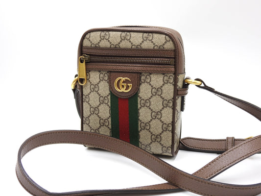 GUCCI GG Supreme Web Ophidia Crossbody Shoulder Bag Beige Brown 598127