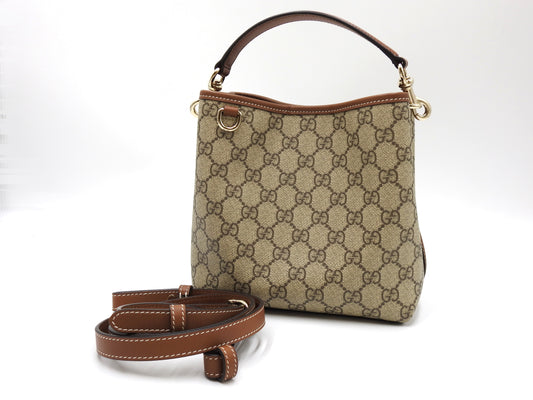 GUCCI GG Emblem Supreme Small Bucket Bag 2way Shoulder Bag Brown 815118
