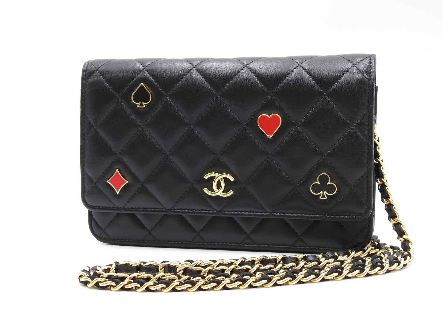 CHANEL CC Matelasse Casino Wallet On Chain Shoulder Bag Lambskin Black