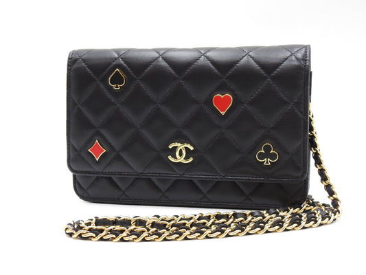 CHANEL CC Matelasse Casino Wallet On Chain Shoulder Bag Lambskin Black