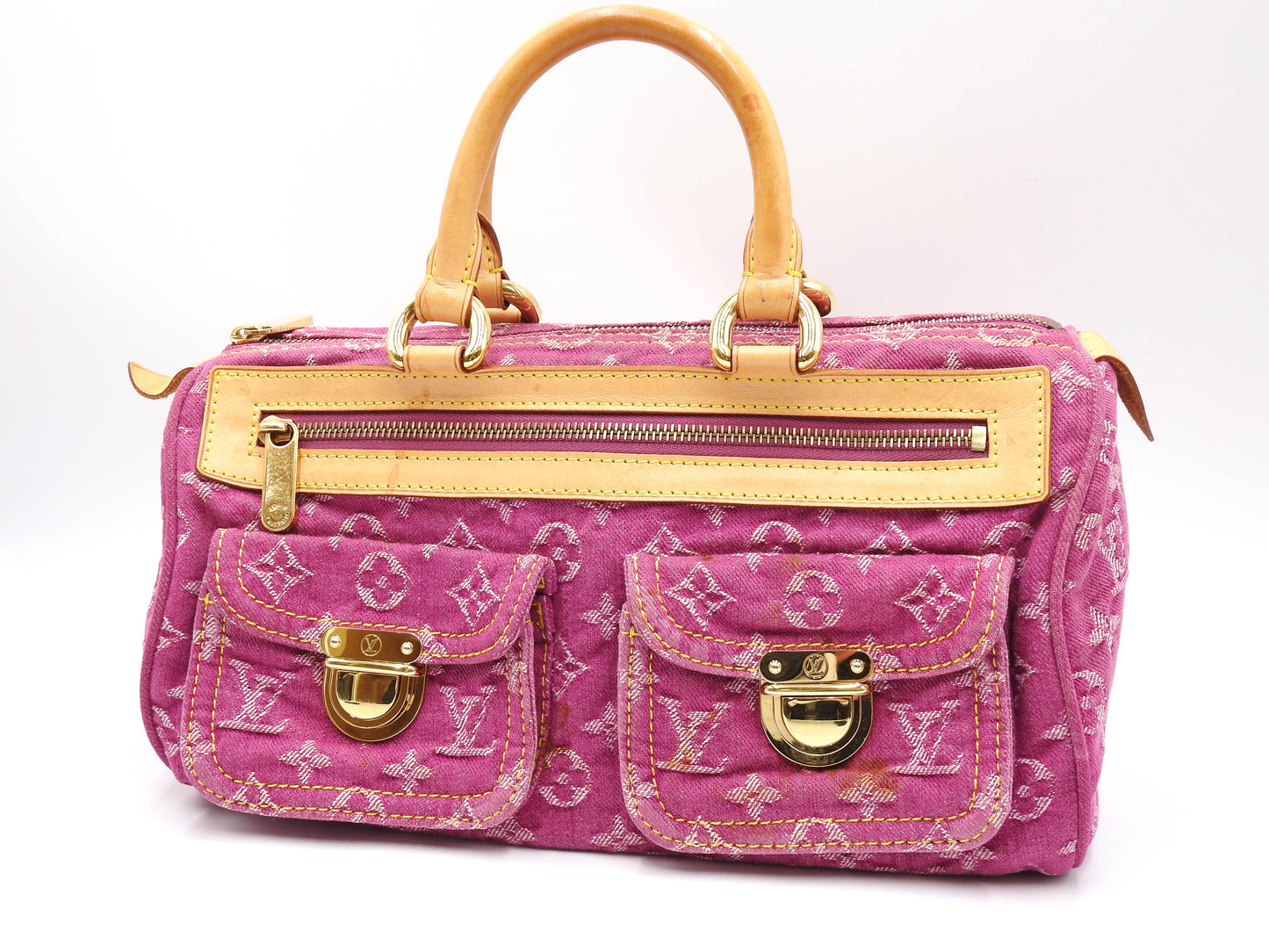 LOUIS VUITTON Monogram Denim Neo Speedy Hand Bag Boston Bag Pink M95214