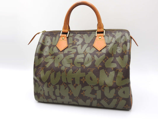 LOUIS VUITTON Monogram Graffiti Speedy 30 Hand Bag Boston Bag Khaki M92194