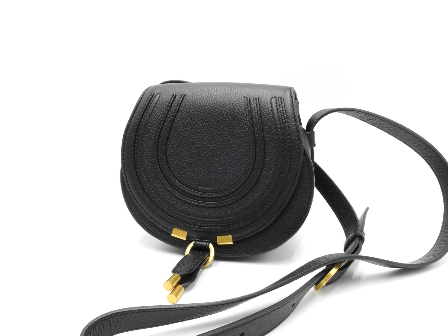 CHLOE Marcie Small Saddle Bag NM Crossbody Shoulder Bag Calf Leather Black