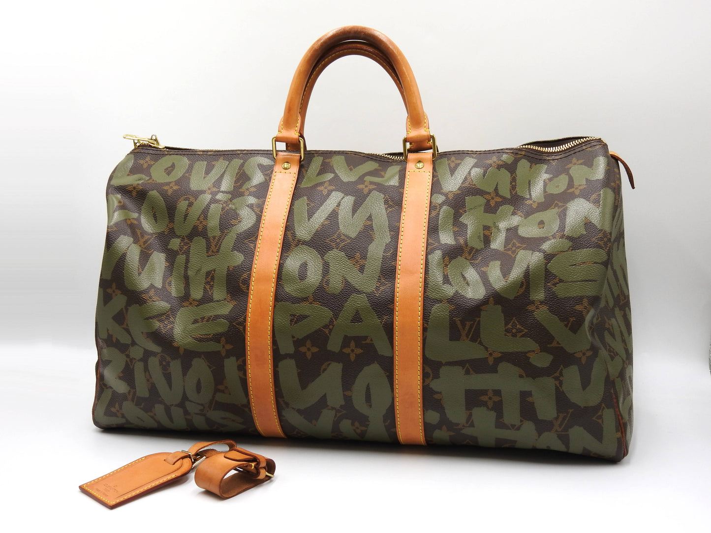 LOUIS VUITTON Monogram Graffiti Keepall 50 Boston Travel Bag Khaki M92196