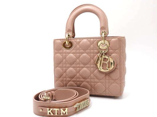 Christian Dior My Abc Lady Dior Small Shoulder Hand Bag Lambskin Pink Beige