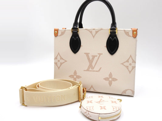 LOUIS VUITTON Monogram Dune Onthego PM Tote Shoulder Bag Ivory M24533