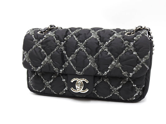 CHANEL CC Matelasse Paris Byzance Chain Shoulder Bag Nylon Black A50629