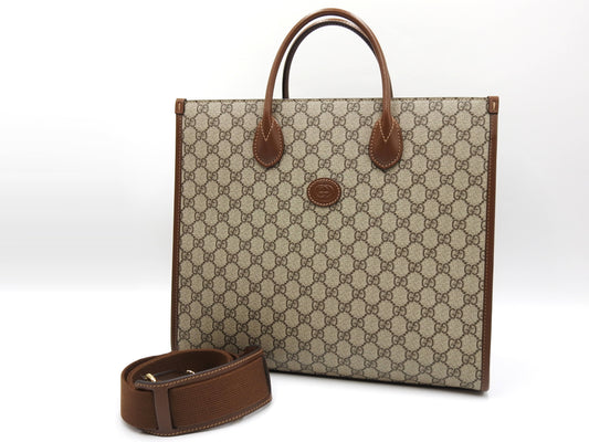 GUCCI Interlocking GG Supreme Medium 2way Tote Bag Beige Brown 674148