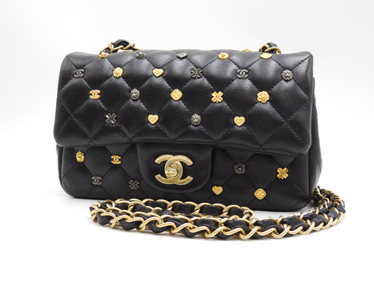 CHANEL Matelasse Mini Rectangular Flap Chain Shoulder Bag Lambskin Black