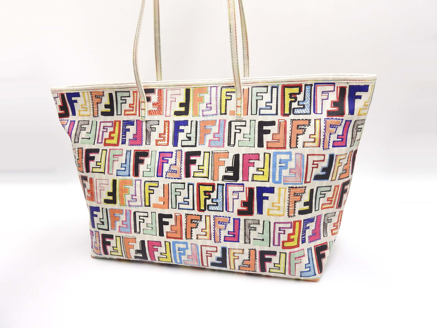 FENDI Zucca Toe Roll Bag Shoulder Bag PVC Canvas White Multicolor 8BH185