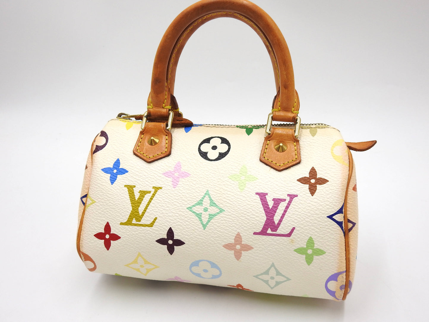 LOUIS VUITTON Monogram Mini Speedy Hand Bag Multicolor Bron White M92645