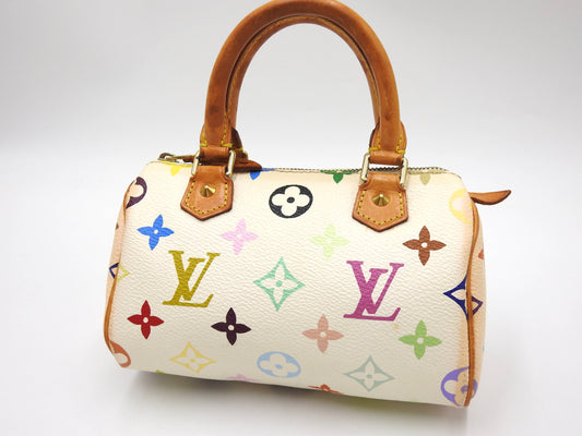 LOUIS VUITTON Monogram Mini Speedy Hand Bag Multicolor Bron White M92645