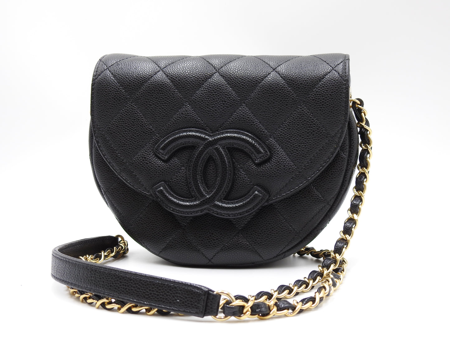 CHANEL CC Matelasse Chain Shoulder Bag Caviarskin Leather Black AS3867