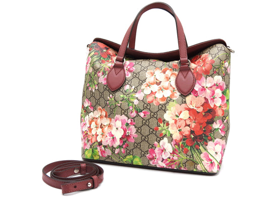 GUCCI GG Blooms 2way Shoulder Hand Bag PVC Leather Beige Pink 429147