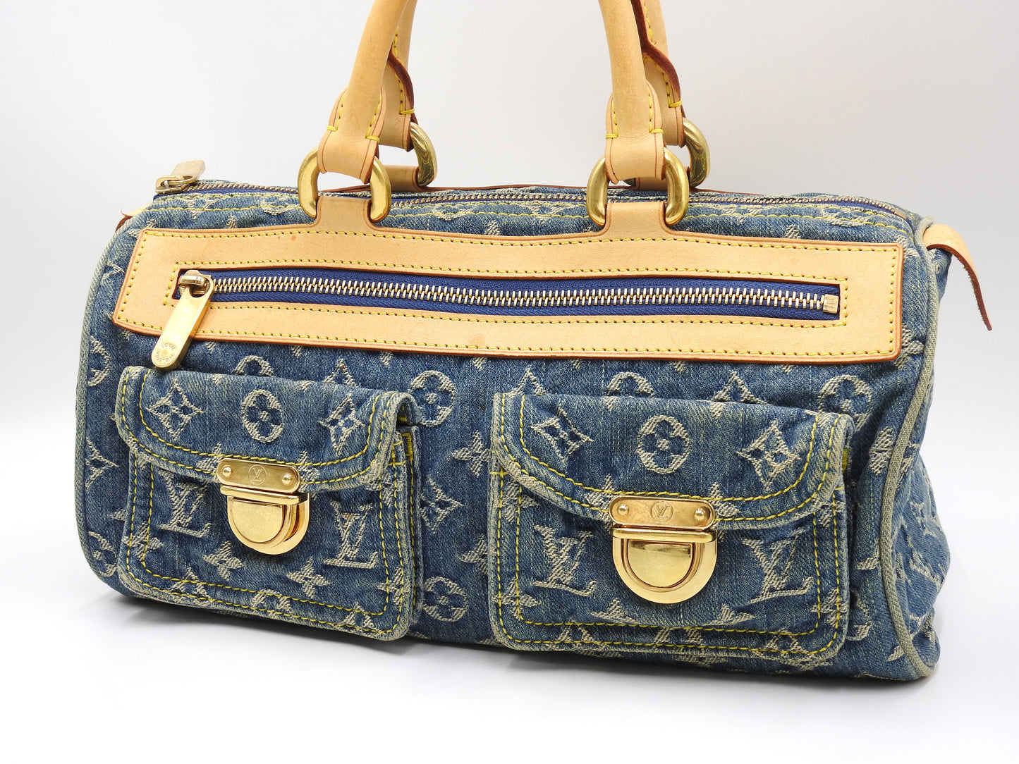 LOUIS VUITTON Monogram Denim Neo Speedy Hand Bag Boston Bag Blue M95019