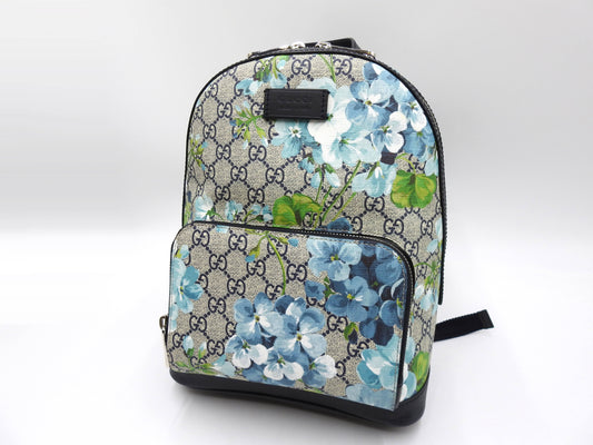 Gucci GG Blooms Supreme Backpack Bag PVC Leather Blue Beige 546327 Outlet