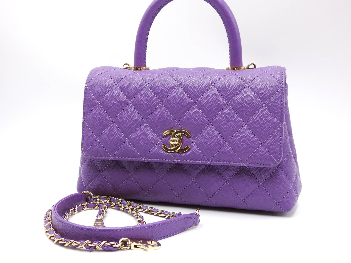 CHANEL Matelasse CoCo Handle Mini XS Shoulder Hand Bag Caviarskin A92990