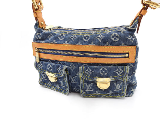 LOUIS VUITTON Baggy PM Monogram Denim Hand Bag Shoulder Bag Blue M95049